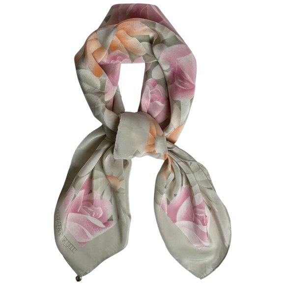 Mila Schôn Accessories - MILA SCHÔN Women's 100% Silk Scarf LUXURY Gray Pink Floral Logo EUC